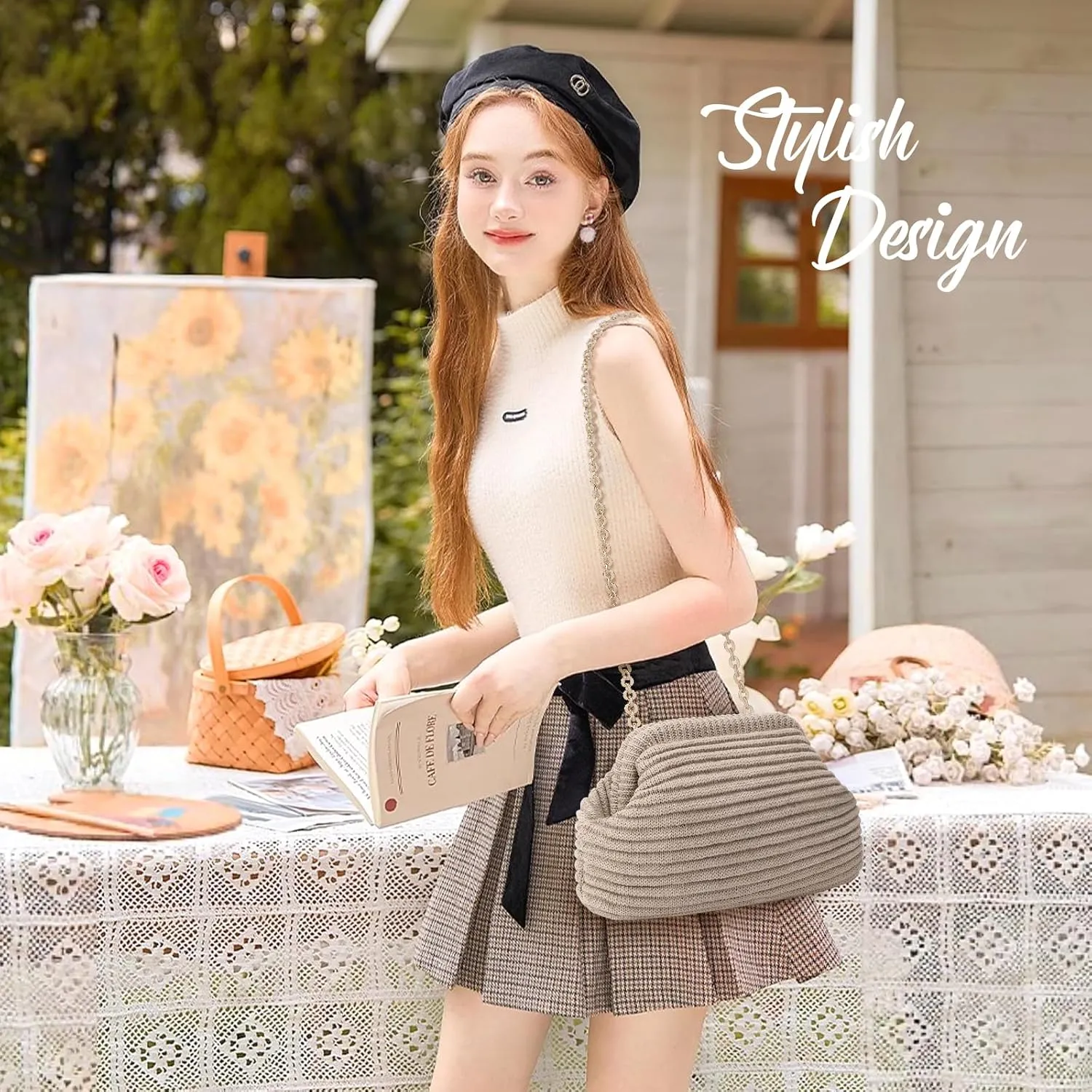 hatisan Crochet Clutch Purses for Women Knit Evening Bag Handbag Shoulder Crossbody Bag for Wedding Party