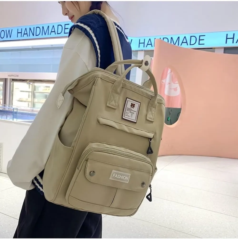 JHTPSLR Preppy Backpack Cute Vintage Backpack Solid Aesthetic Backpack Book Bags Large Waterproof Laptop Backpack Supplies (Khaki)