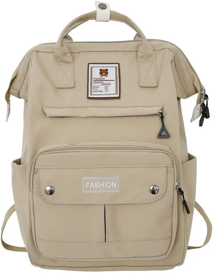 JHTPSLR Preppy Backpack Cute Vintage Backpack Solid Aesthetic Backpack Book Bags Large Waterproof Laptop Backpack Supplies (Khaki)
