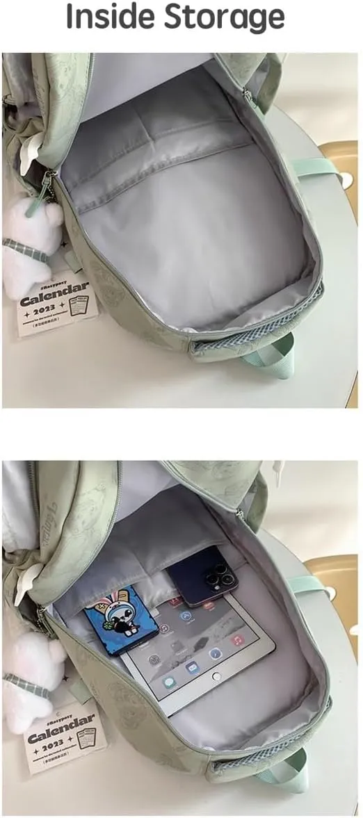 JHTPSLR Preppy Backpack Sketch Teddy Bear Backpack Cute Aesthetic Backpack with Plushies Double Zipper Book Bags Waterproof Laptop Backpack (Black)