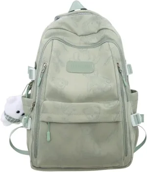 JHTPSLR Preppy Backpack Sketch Teddy Bear Backpack Cute Aesthetic Backpack with Plushies Double Zipper Book Bags Waterproof Laptop Backpack (Sage Green)