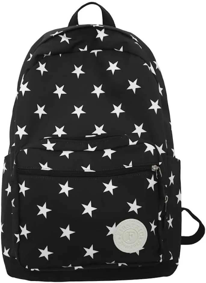 JHTPSLR Preppy Backpack Stars Backpack Kidcore Aesthetic Backpack Cartoon Print Backpack Stars Book Bags Laptop Backpack Supplies (Black)