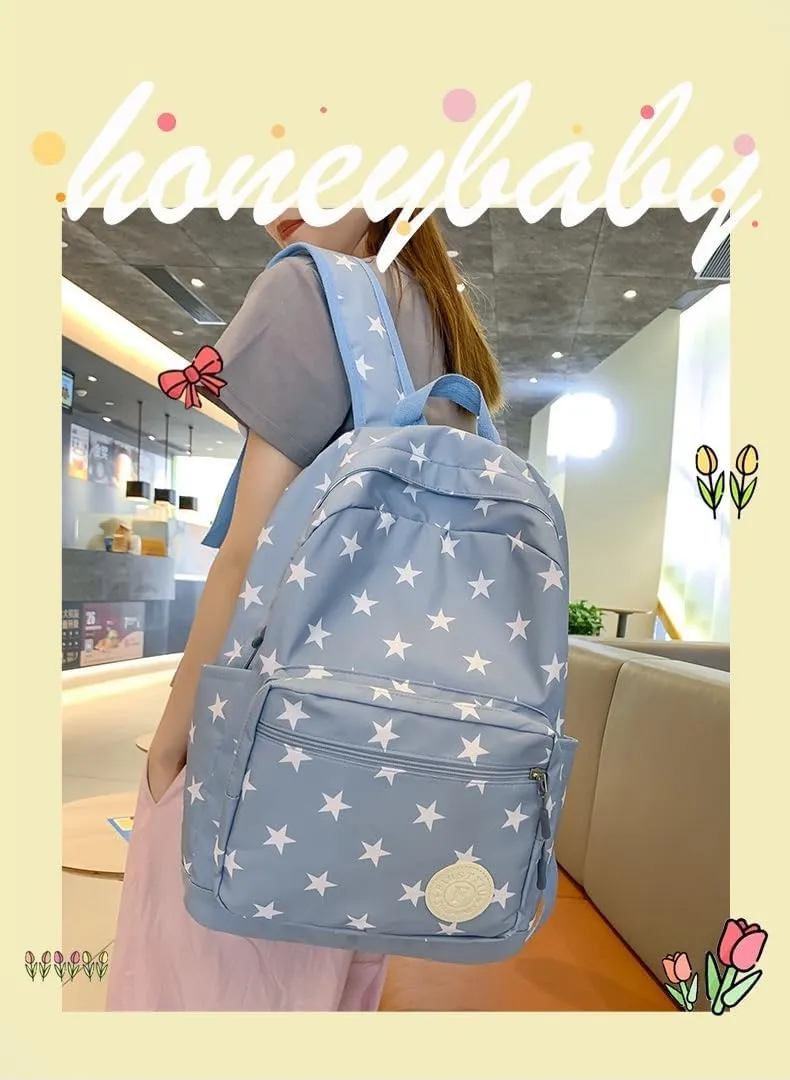 JHTPSLR Preppy Backpack Stars Backpack Kidcore Aesthetic Backpack Cartoon Print Backpack Stars Book Bags Laptop Backpack Supplies (Blue)