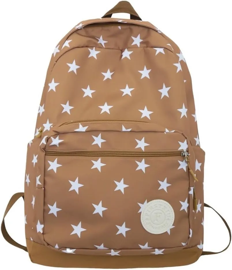 JHTPSLR Preppy Backpack Stars Backpack Kidcore Aesthetic Backpack Cartoon Print Backpack Stars Book Bags Laptop Backpack Supplies (Brown)