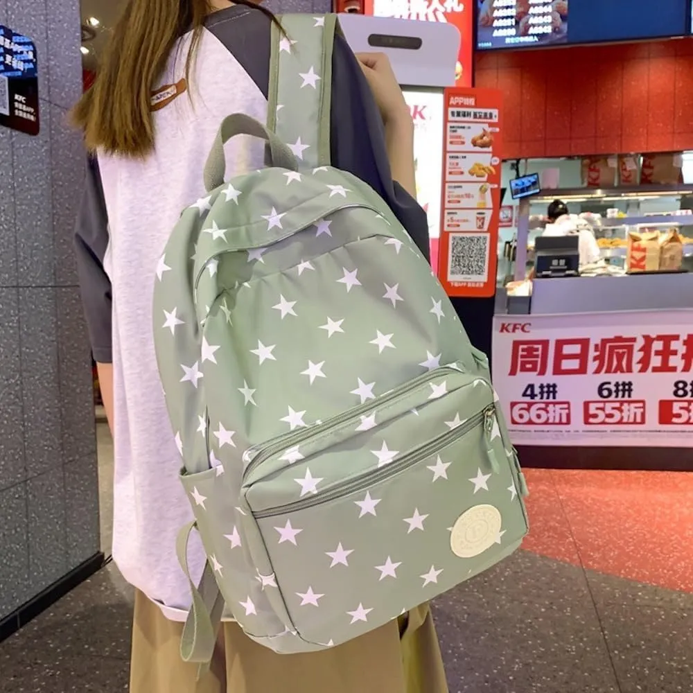 JHTPSLR Preppy Backpack Stars Backpack Kidcore Aesthetic Backpack Cartoon Print Backpack Stars Book Bags Laptop Backpack Supplies (Sage Green)