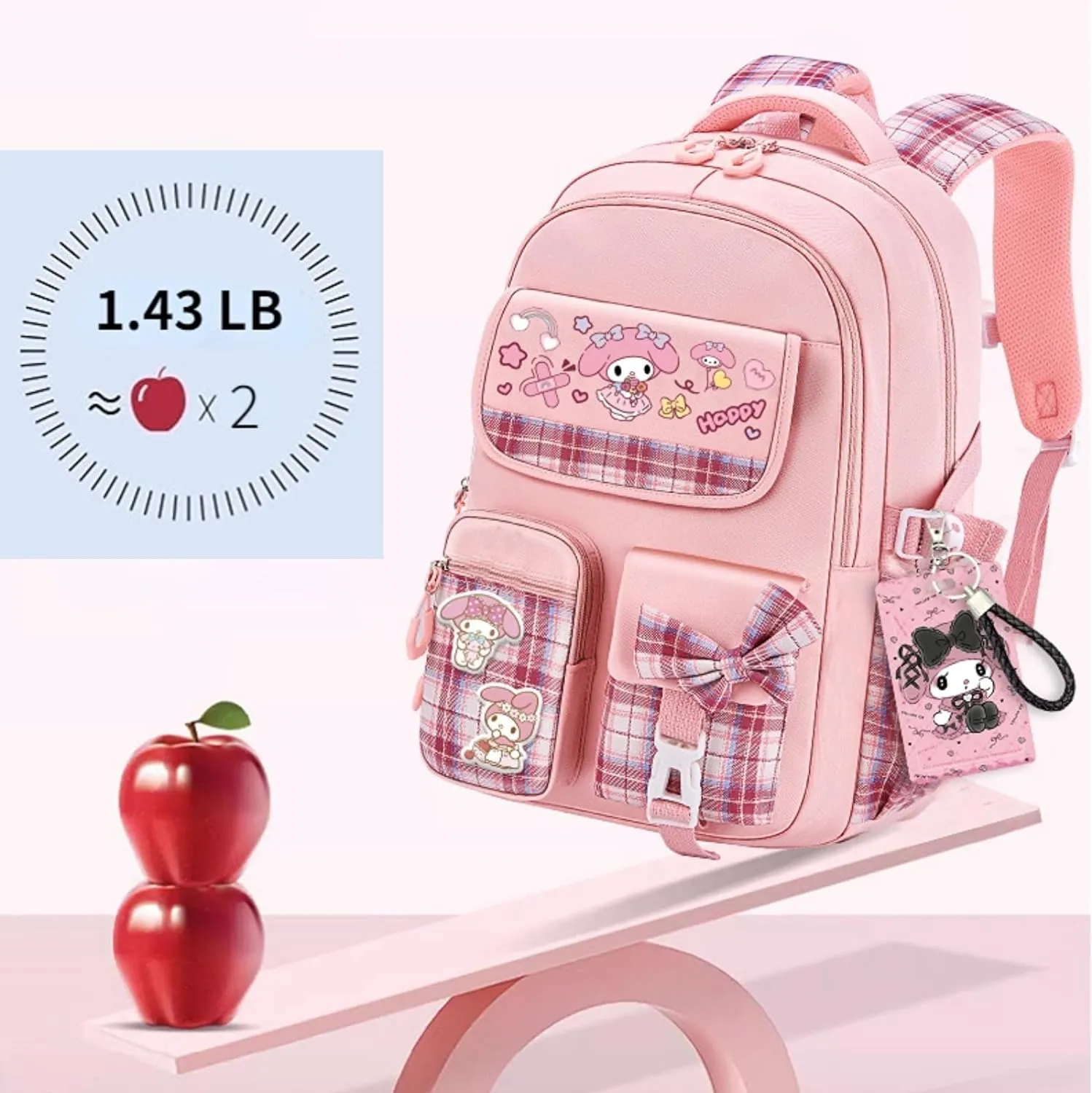 Kawaii Backpack with 18Pcs Accessories Anime Cartoon Anti-Theft Travel Aesthetic New Semester Gifts Bag with Cute Pins