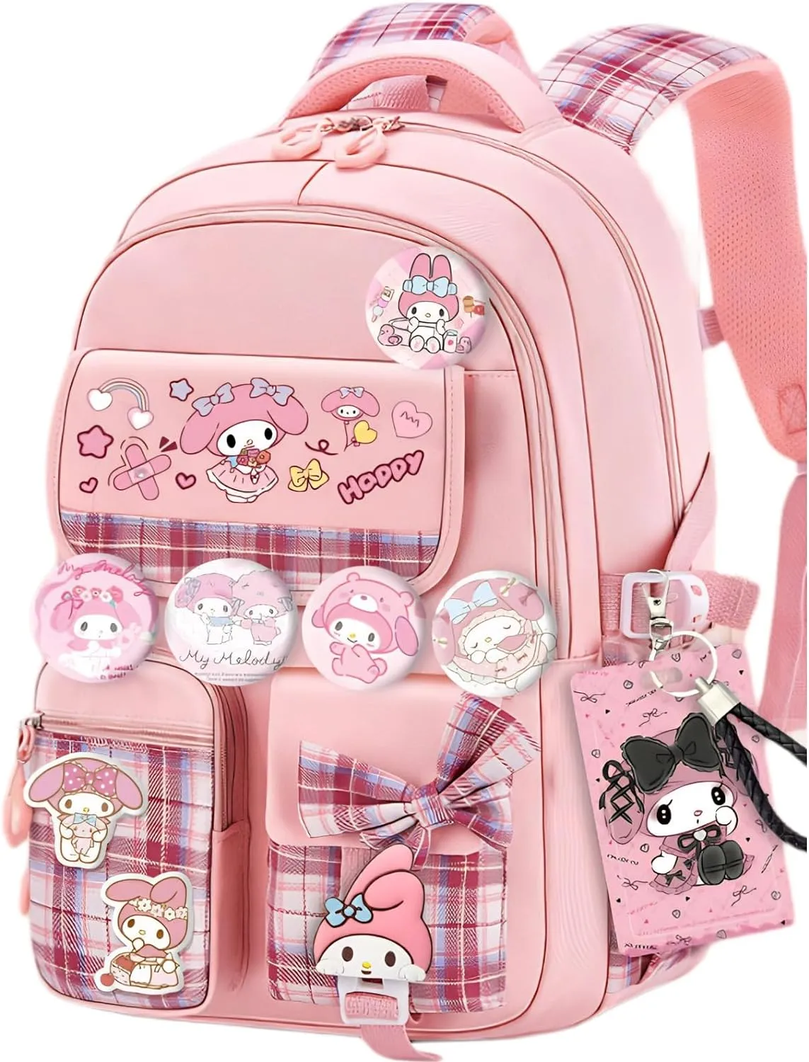 Kawaii Backpack with 18Pcs Accessories Anime Cartoon Anti-Theft Travel Aesthetic New Semester Gifts Bag with Cute Pins