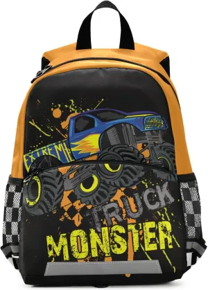 Kids Backpack,Monster Truck Lightweight Preschool Backpack for Toddlers Boys Girls with Chest clip One Size