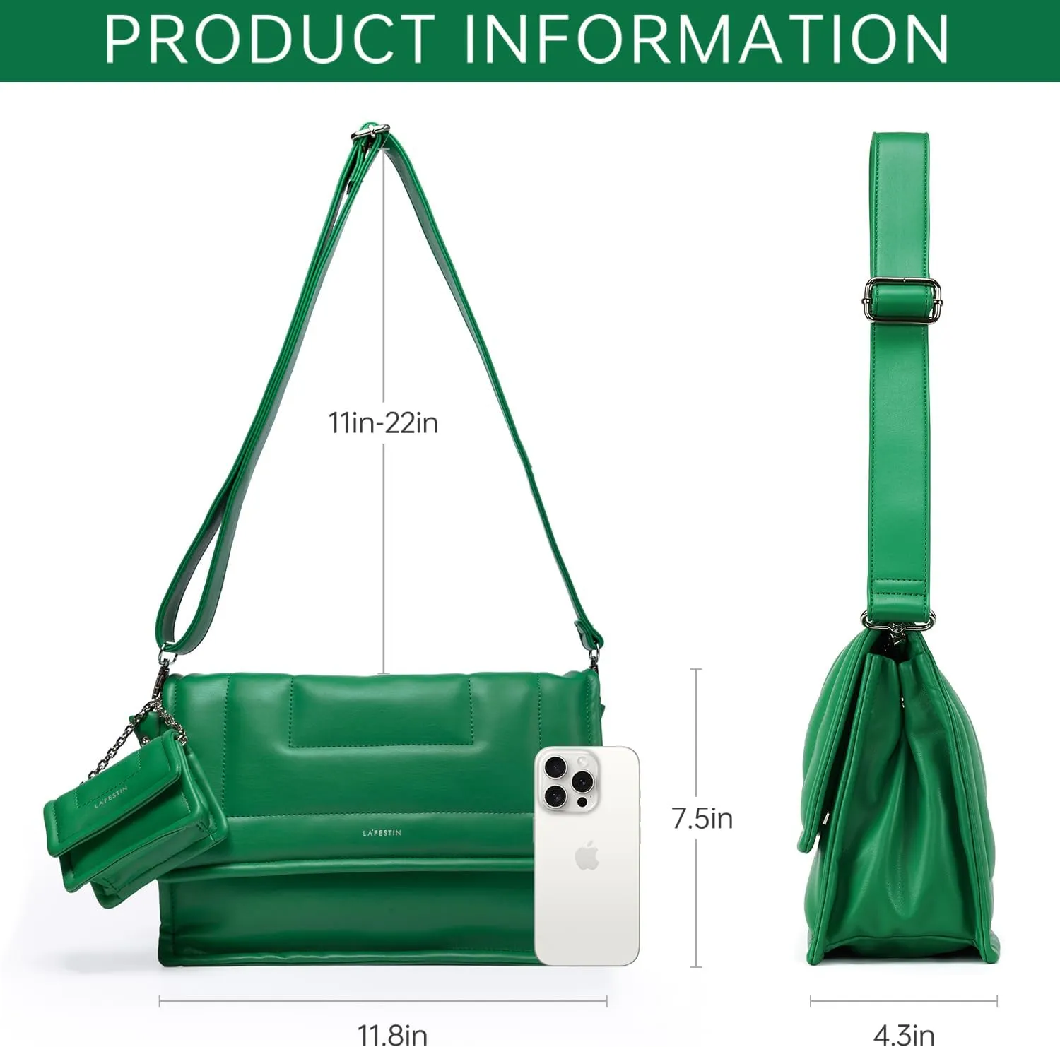 LAFESTIN PU Leather Shoulder Purses For Women With Mini Purse, Large Satchel Bags Adjustable Strap Women's Crossbody Handbags
