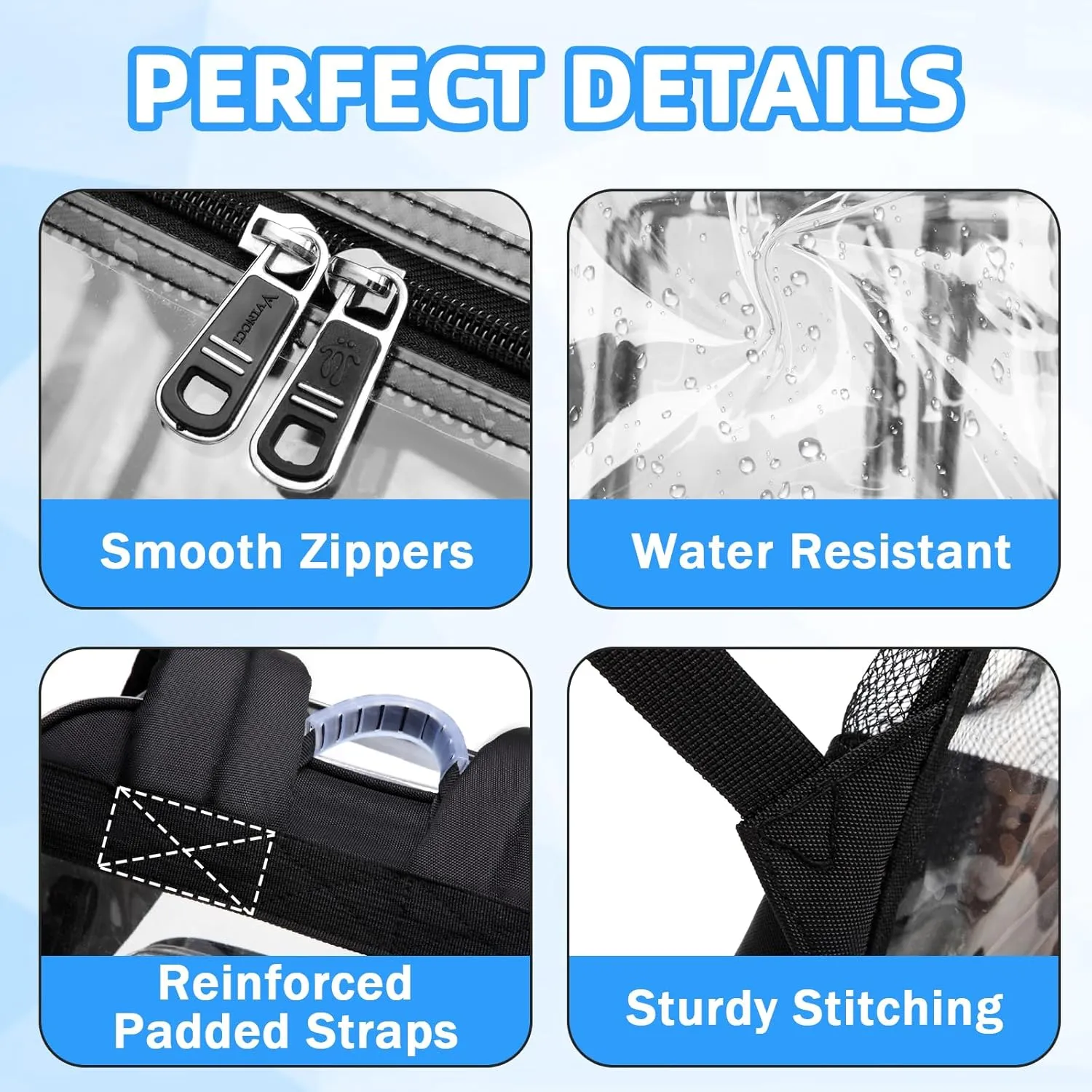 Large Clear Backpack Stadium Events Heavy Duty PVC Transparent Bookbag with Lunch Bag for School See Through Back Pack Fits 16 inch Laptop for College Work Travel, Black(2 PC SET)