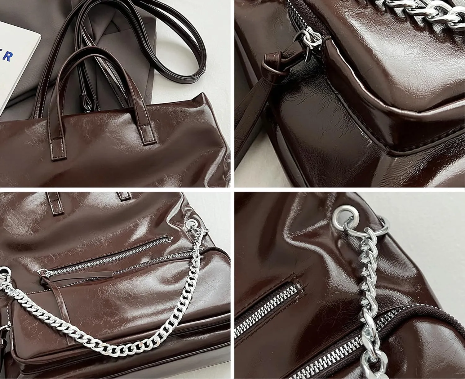 Large Tote Bag for Women Punk Crossbody Bags for Women Vintage Backpack Y2k Shoulder Bag with Chain Satchel Handbag Purse