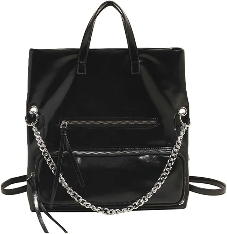 Large Tote Bag for Women Punk Crossbody Bags for Women Vintage Backpack Y2k Shoulder Bag with Chain Satchel Handbag Purse