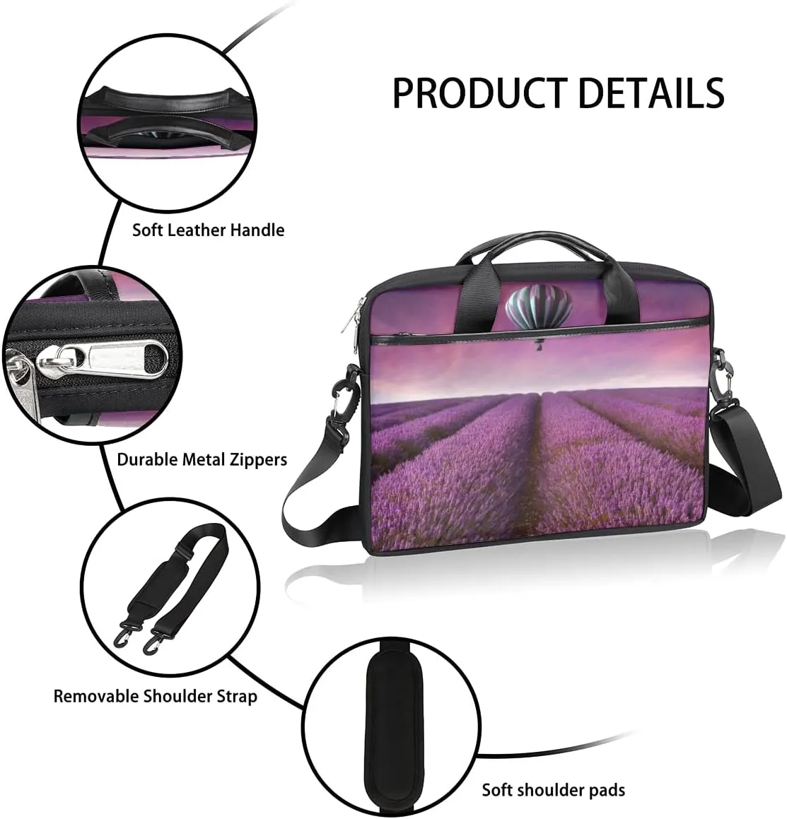 Lavender Field Laptop Shoulder Messenger Bag Waterproof Laptop Briefcase Handle Padded Strap