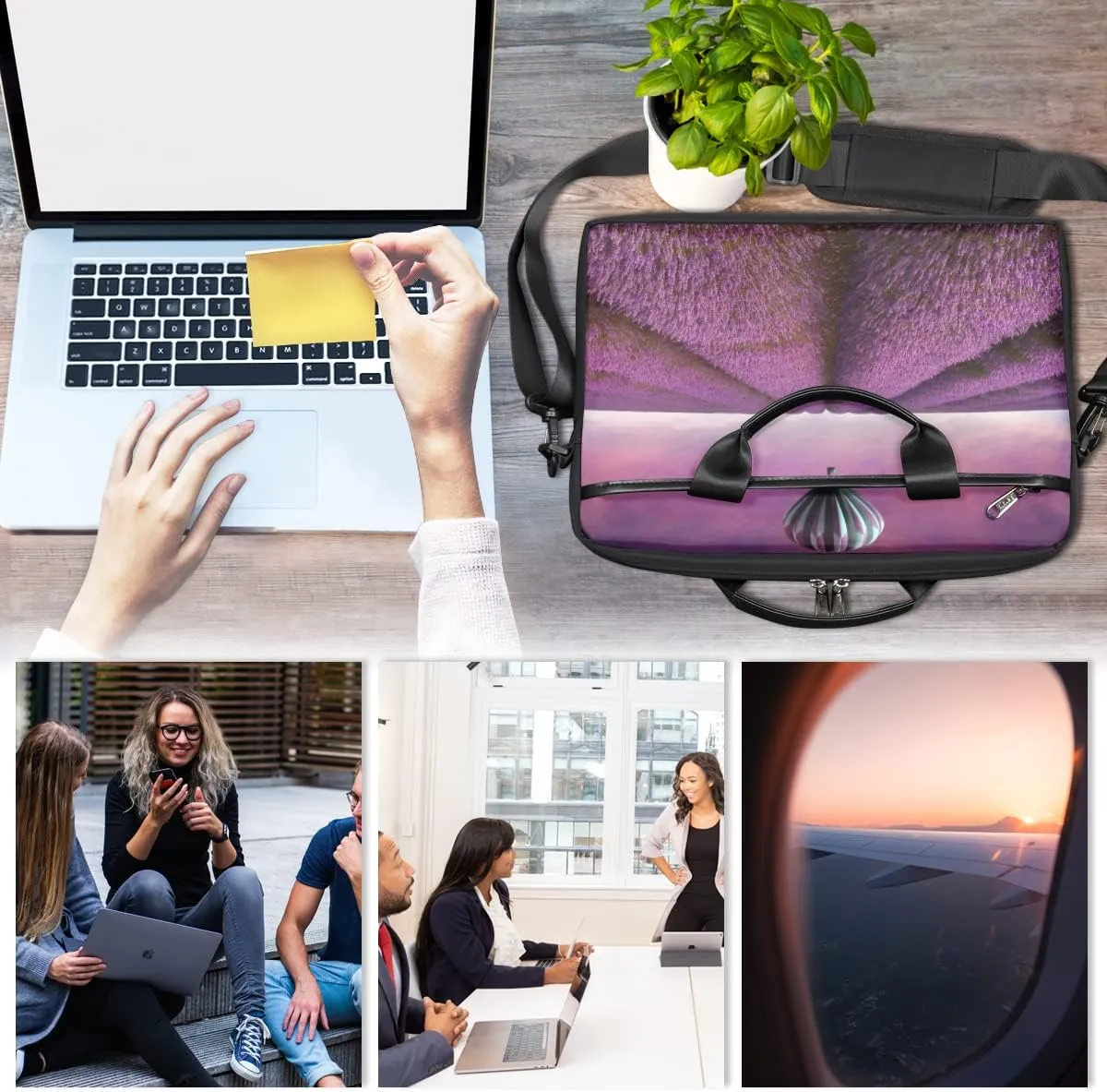 Lavender Field Laptop Shoulder Messenger Bag Waterproof Laptop Briefcase Handle Padded Strap