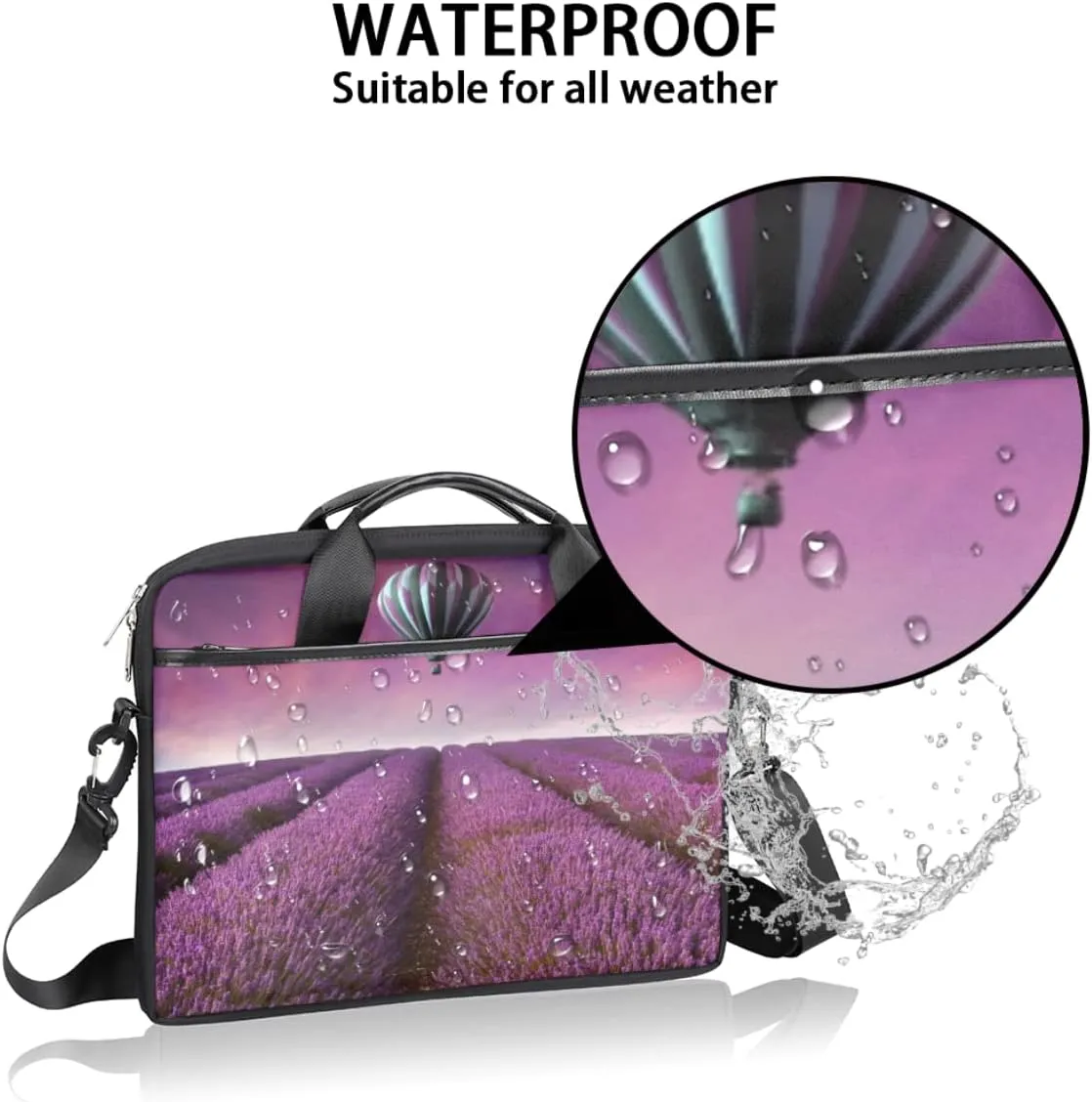 Lavender Field Laptop Shoulder Messenger Bag Waterproof Laptop Briefcase Handle Padded Strap