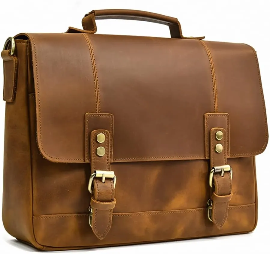 Leather Briefcase of Men MaleLeather Laptop Bag Business Travel Briefcases Computer Bag A4 Shoulder Bag