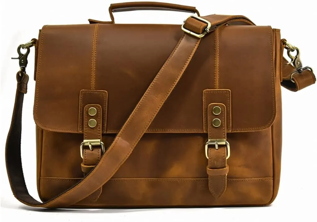 Leather Briefcase of Men MaleLeather Laptop Bag Business Travel Briefcases Computer Bag A4 Shoulder Bag