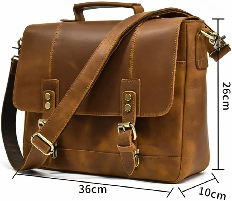 Leather Briefcase of Men MaleLeather Laptop Bag Business Travel Briefcases Computer Bag A4 Shoulder Bag