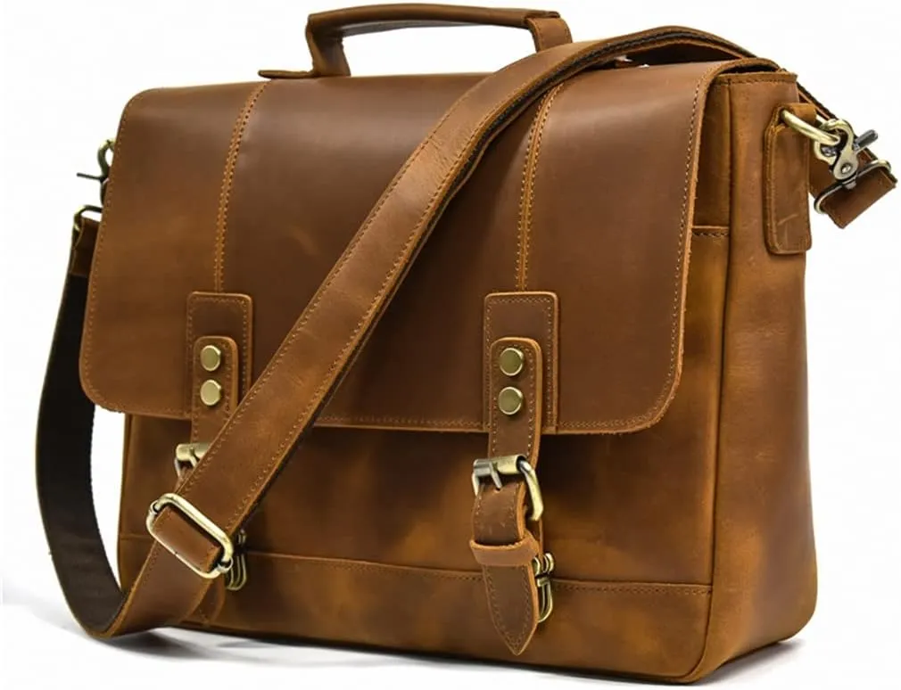 Leather Briefcase of Men MaleLeather Laptop Bag Business Travel Briefcases Computer Bag A4 Shoulder Bag