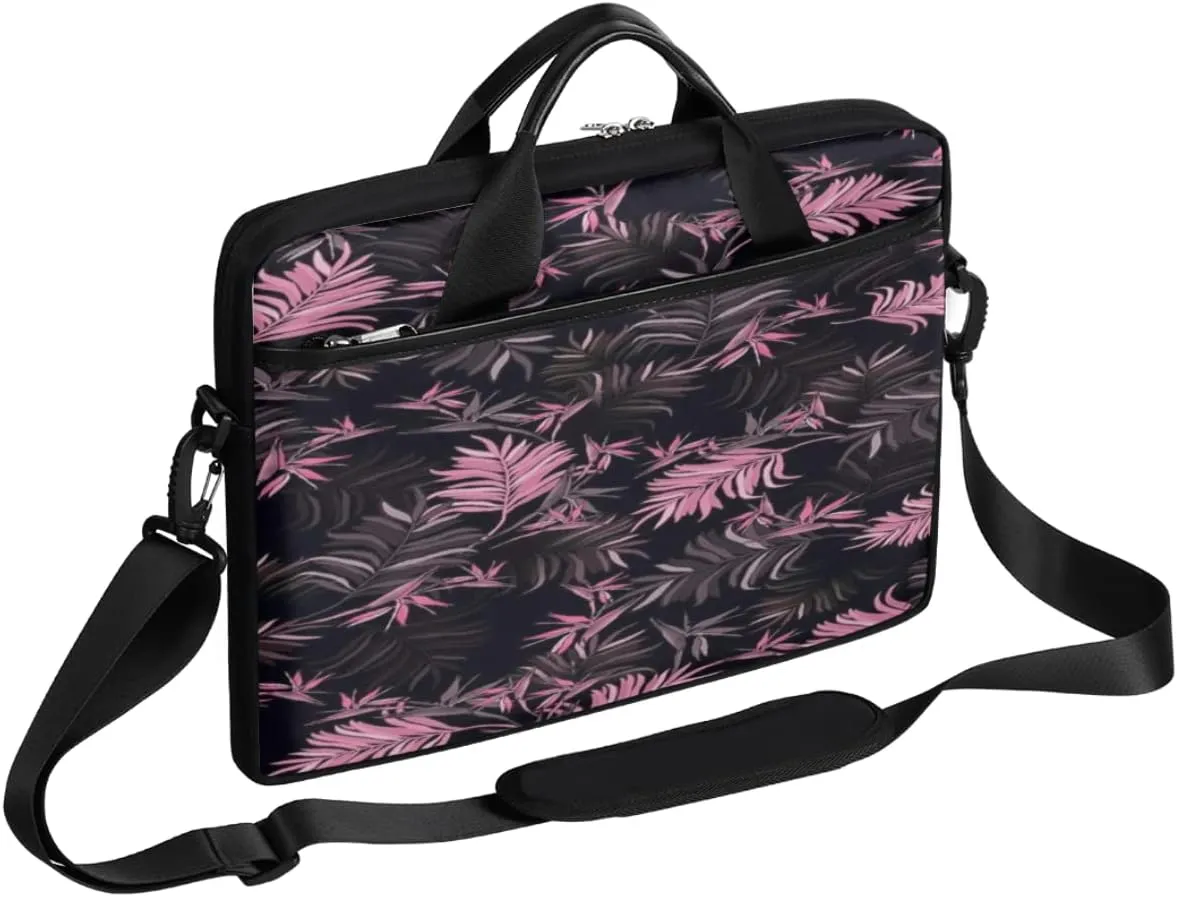 Leaves Black Background Laptop Shoulder Messenger Bag Waterproof Laptop Briefcase with Handle and Padded Strap Case Sleeve for 13 13.3 14 15.6 Inch Laptop Case