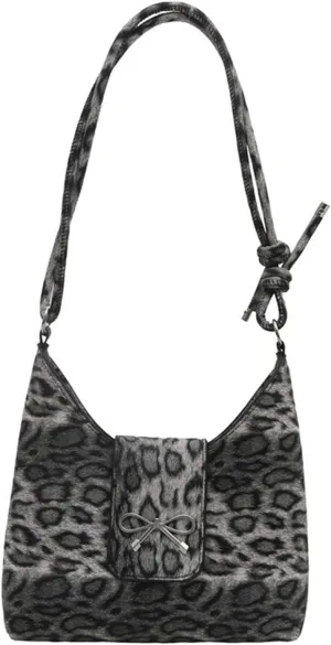 Leopard Print Silver Bow Purse Trendy Leopard Crossbody Bag Cheetah Print Tote Handbag for Women