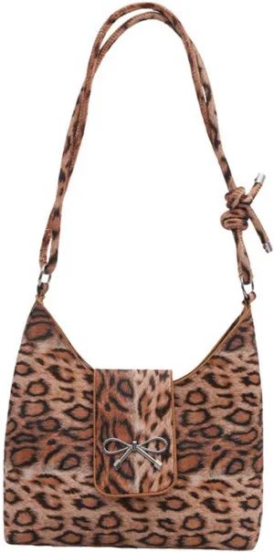 Leopard Print Silver Bow Purse Trendy Leopard Crossbody Bag Cheetah Print Tote Handbag for Women