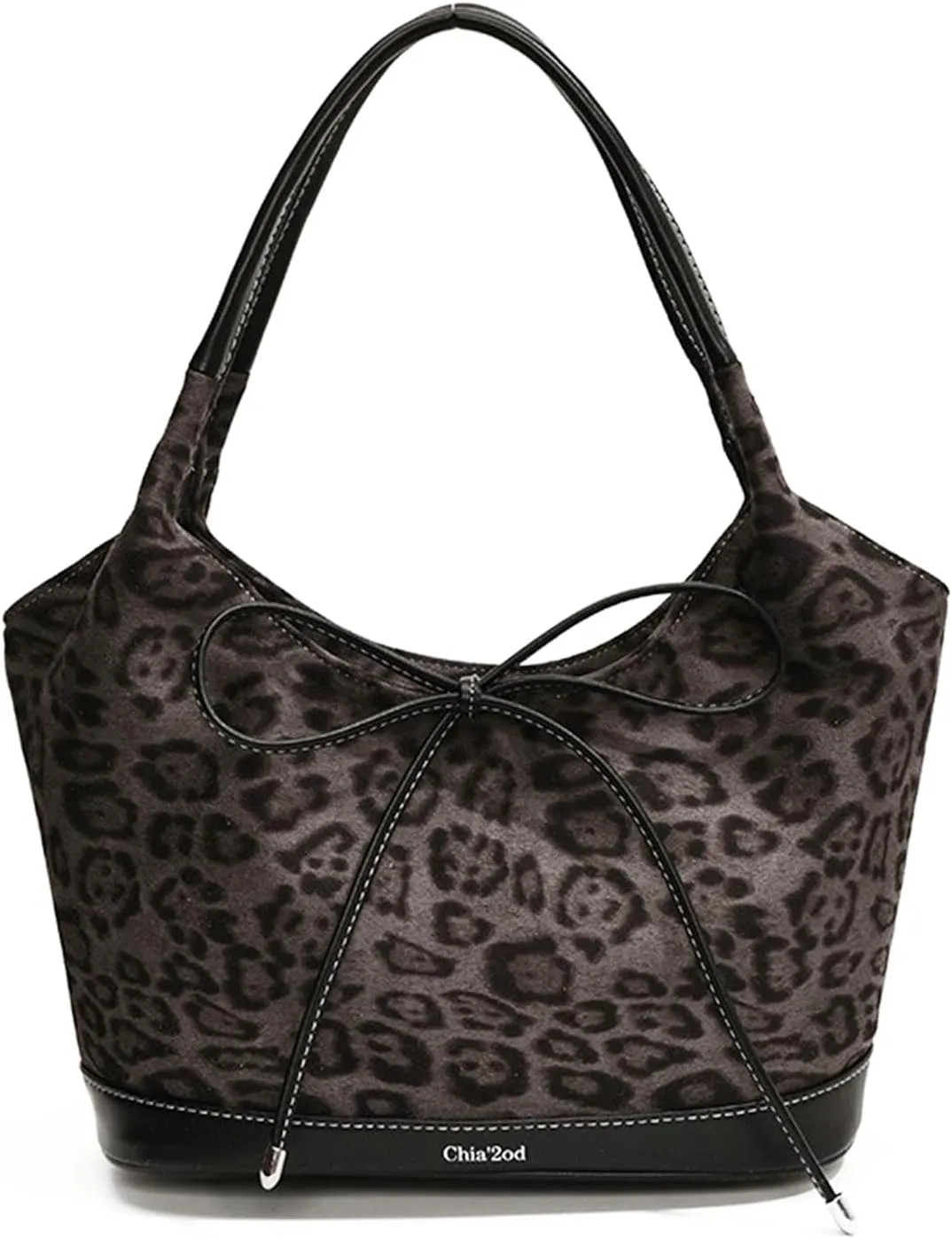 Leopard Purse Bow Drawstring Tote Bag Cheetah Print Leather Patchwork Bottom Crossbody Purse Casual Hangouts