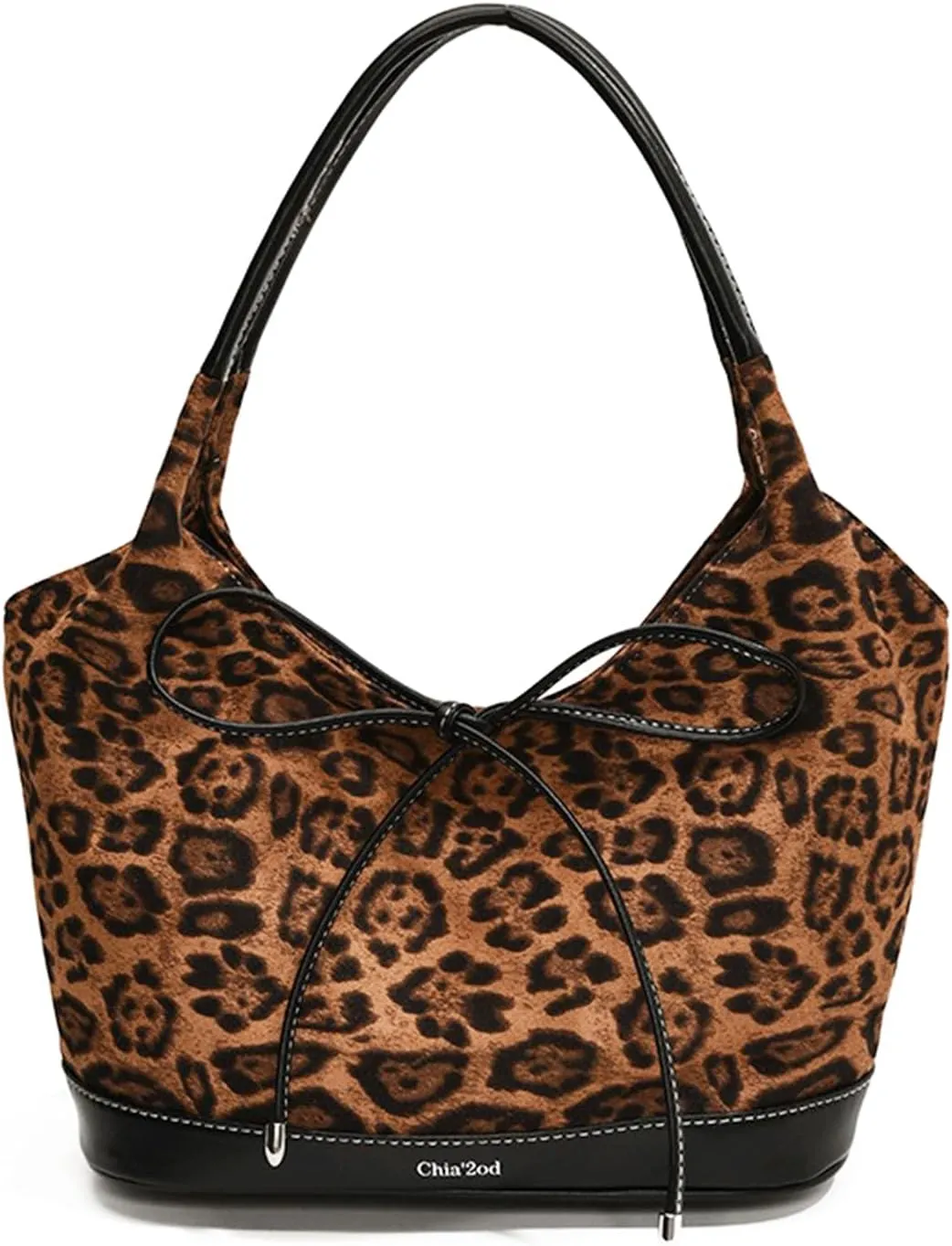 Leopard Purse Bow Drawstring Tote Bag Cheetah Print Leather Patchwork Bottom Crossbody Purse Casual Hangouts
