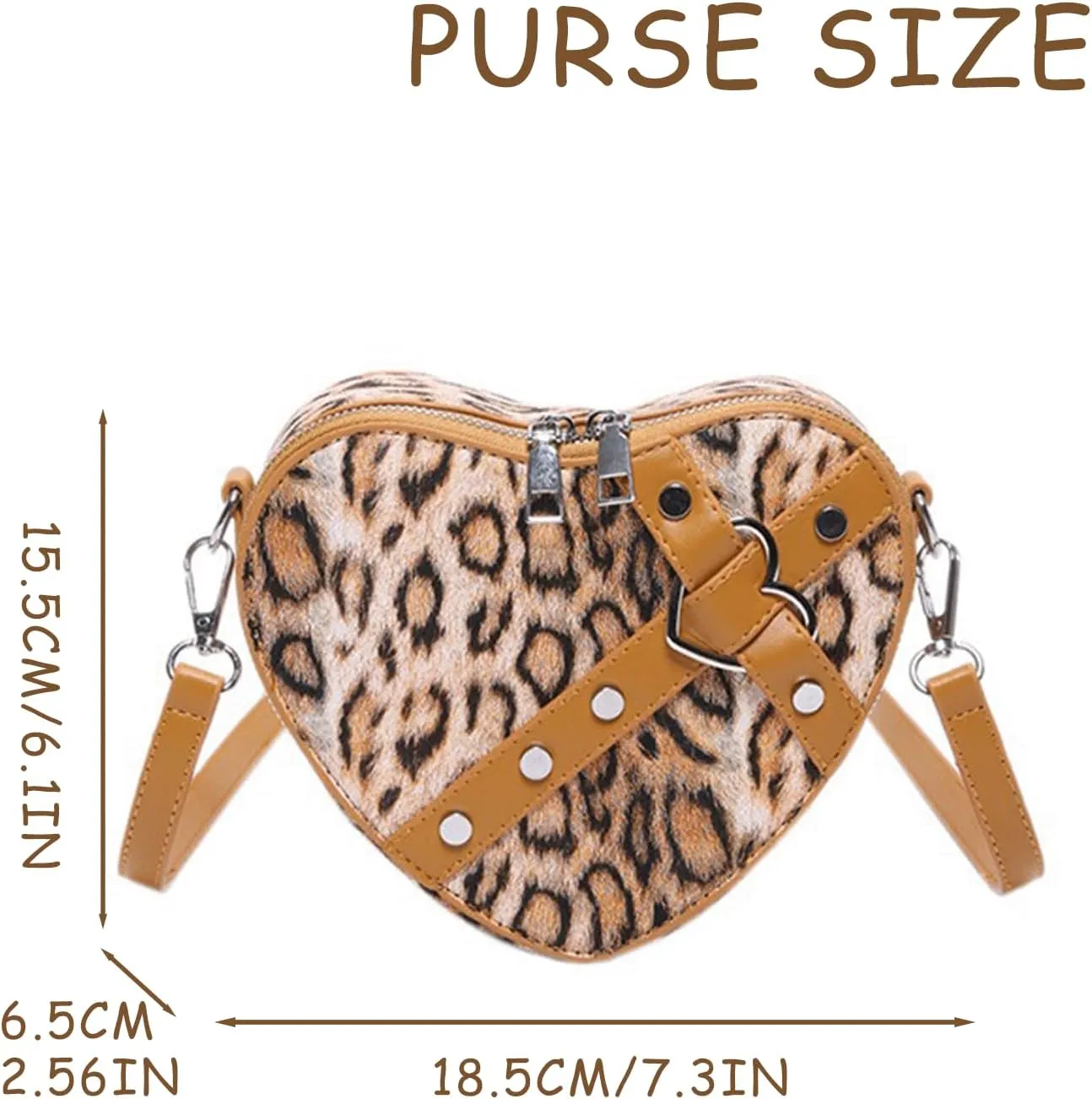 Leopard Purse Cheetah Print Heart Shape Crossbody Purses Vintage Y2K Studded Shoulder Bag for Girls Party