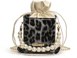 Leopard Purse Cheetah Print Mini Bucket Bag Drawstring Crossbody Box Purse for Girls Prom Wedding Evening Bag