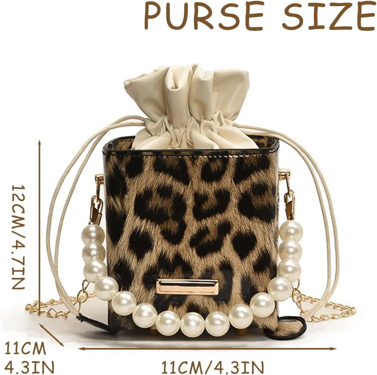 Leopard Purse Cheetah Print Mini Bucket Bag Drawstring Crossbody Box Purse for Girls Prom Wedding Evening Bag