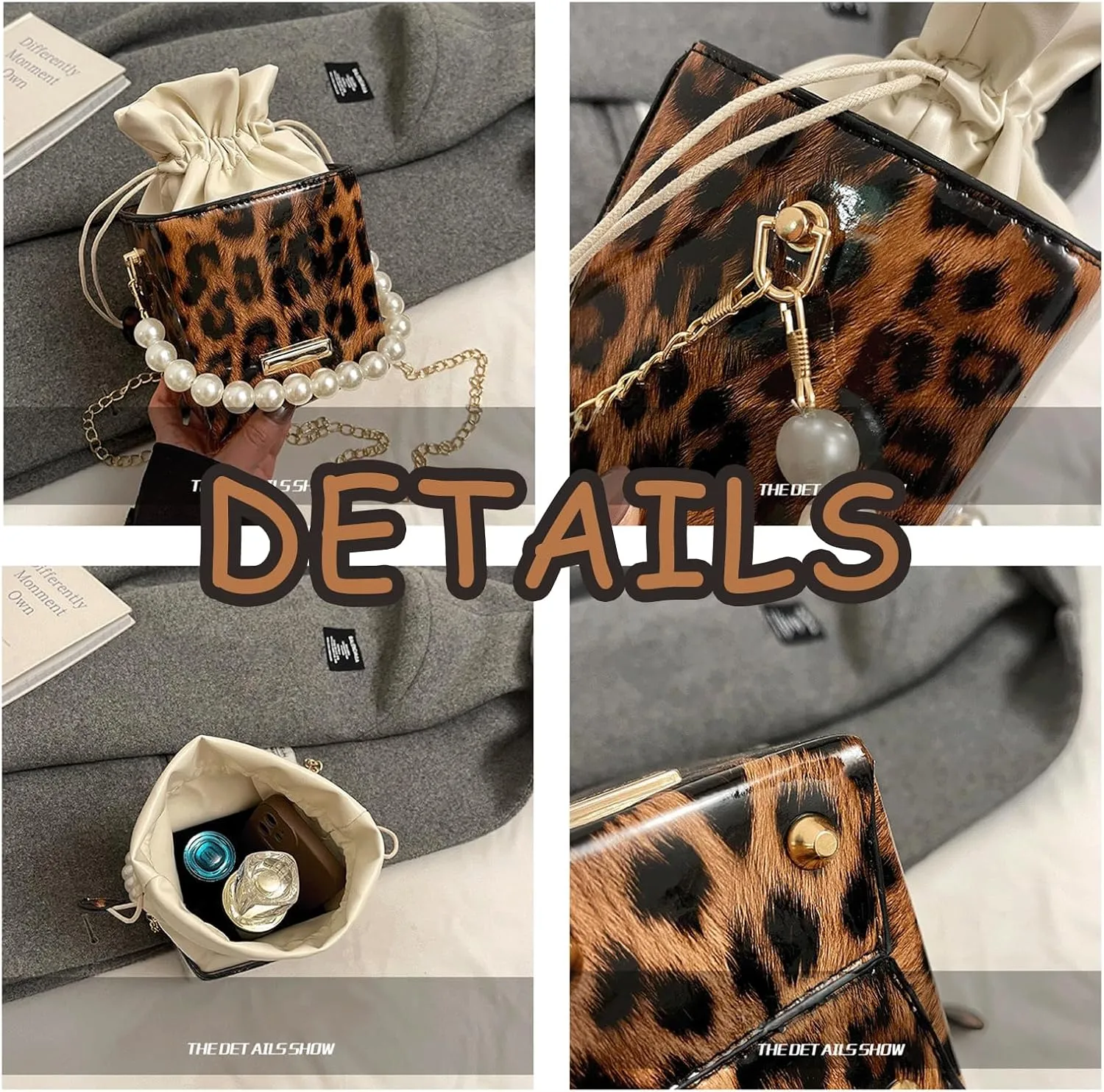 Leopard Purse Cheetah Print Mini Bucket Bag Drawstring Crossbody Box Purse for Girls Prom Wedding Evening Bag