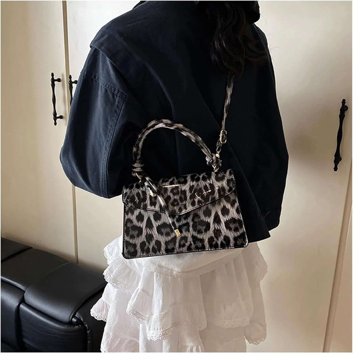 Leopard Purse Cheetah Print Mini Glossy Bag Elegant Knot Crossbody Purse for Girls Prom Wedding Evening Bag