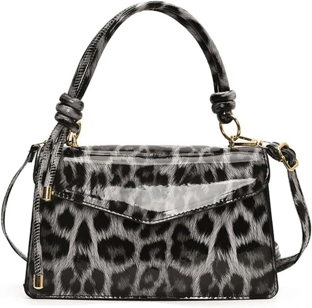 Leopard Purse Cheetah Print Mini Glossy Bag Elegant Knot Crossbody Purse for Girls Prom Wedding Evening Bag