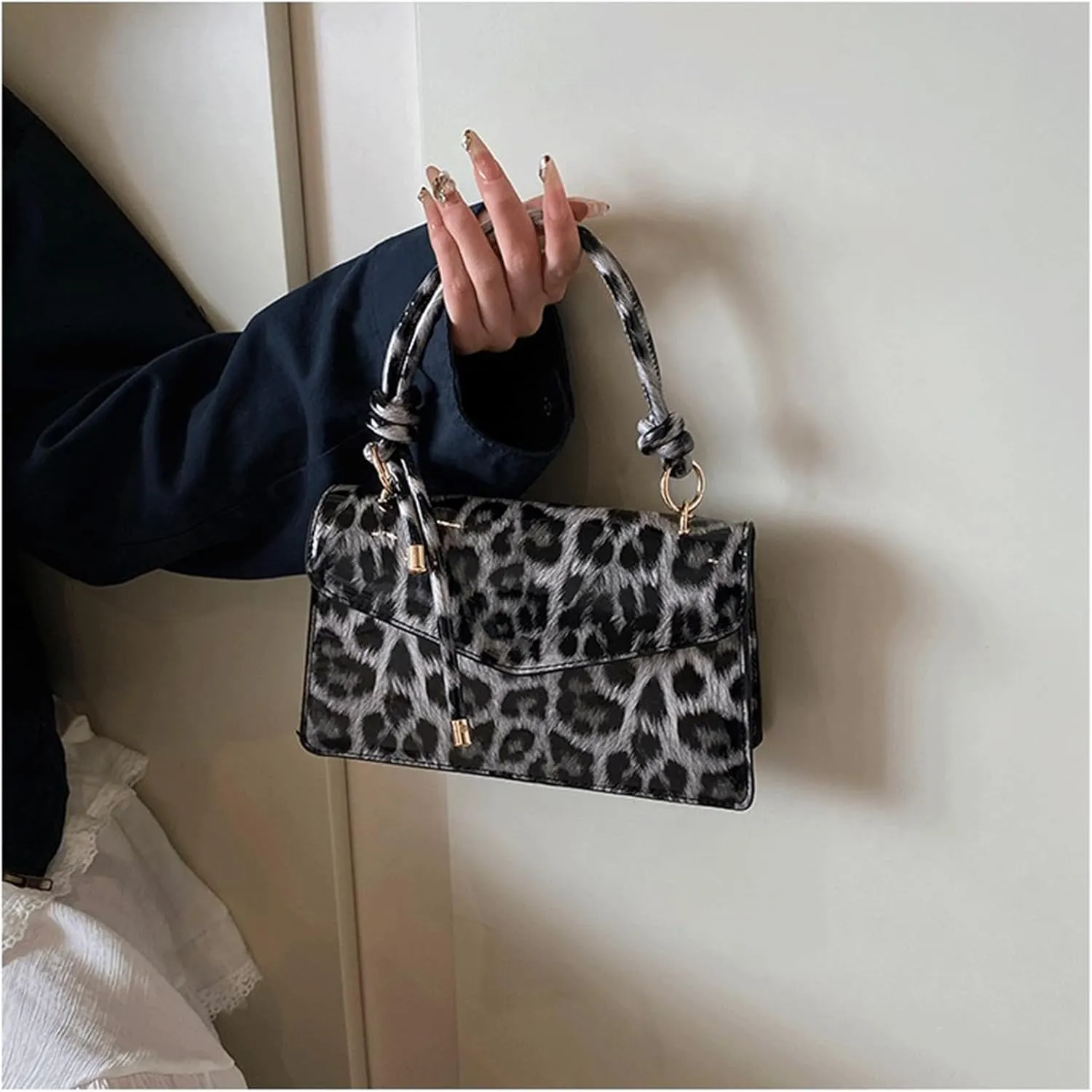 Leopard Purse Cheetah Print Mini Glossy Bag Elegant Knot Crossbody Purse for Girls Prom Wedding Evening Bag