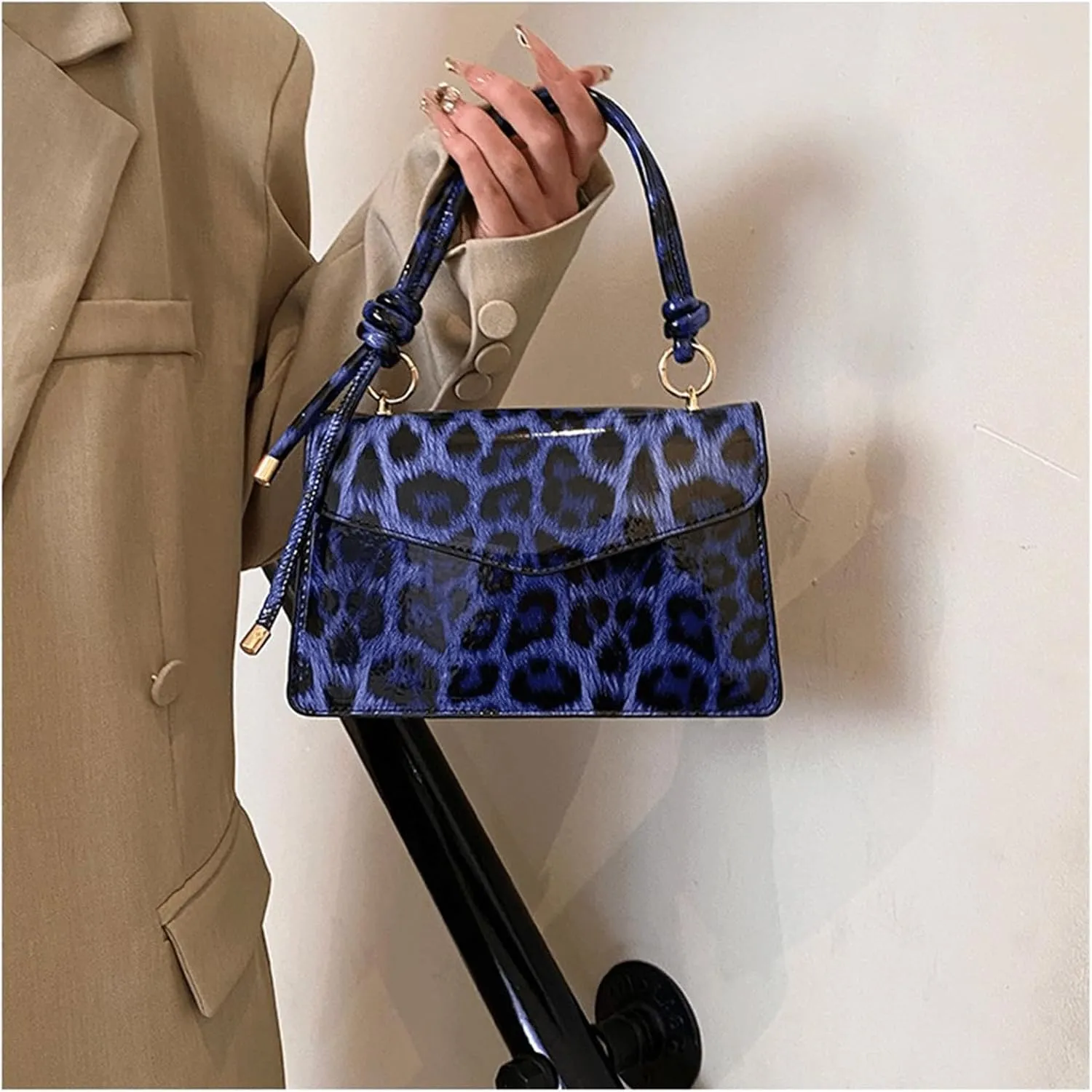 Leopard Purse Cheetah Print Mini Glossy Bag Elegant Knot Crossbody Purse for Girls Prom Wedding Evening Bag