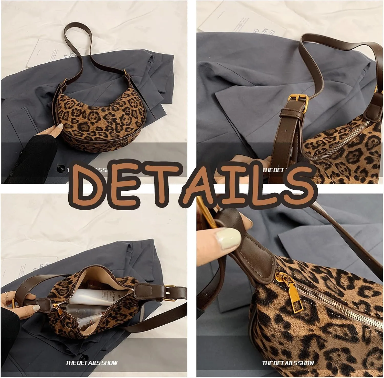 Leopard Purse Cheetah Print Mini Hobo Crossbody Purses Vintage Y2K Moon Bags Crescent Shoulder Bag for Girls