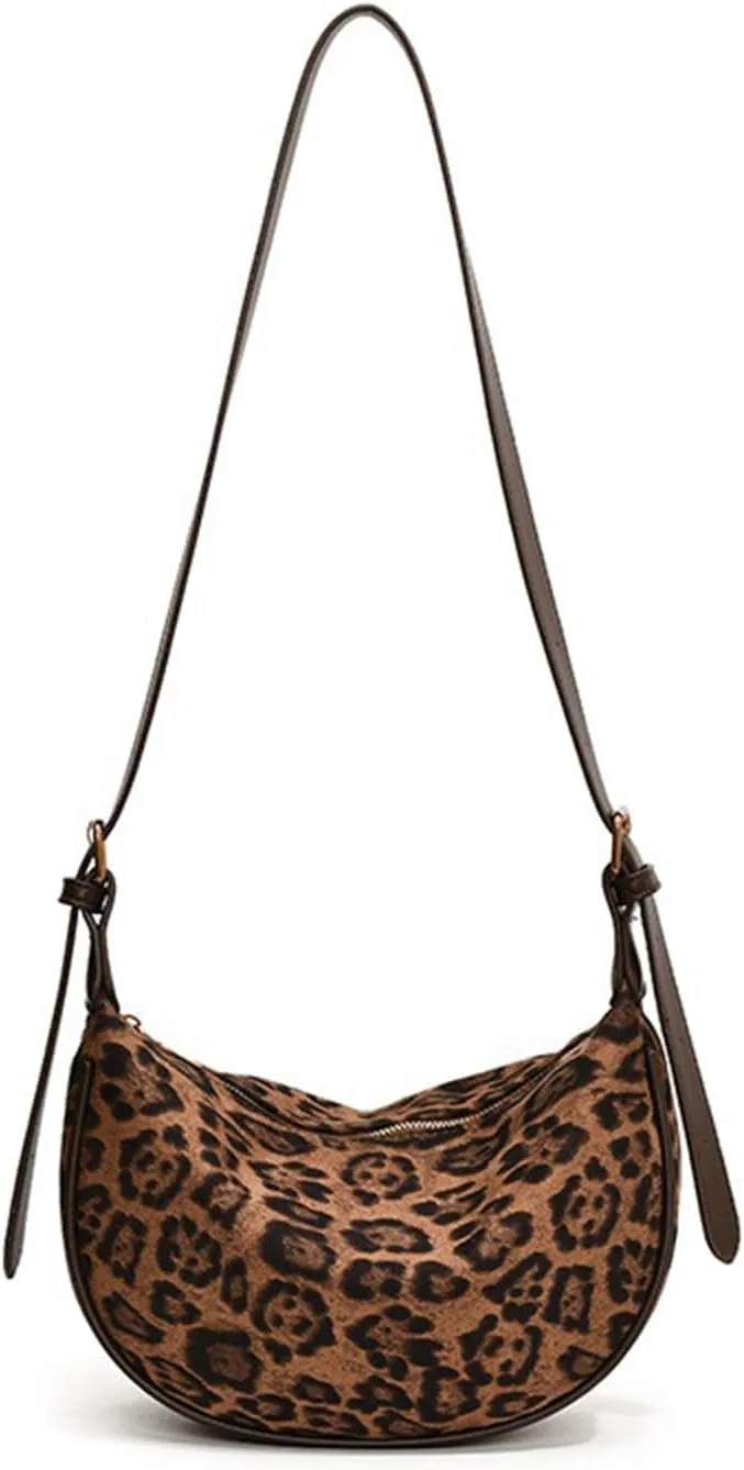 Leopard Purse Cheetah Print Mini Hobo Crossbody Purses Vintage Y2K Moon Bags Crescent Shoulder Bag for Girls