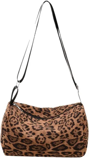 Leopard Purse Cheetah Print Shoulder Bag Fuzzy Hobo Purse with Adjustable Strap Y2K Aesthetic Underarm Bag