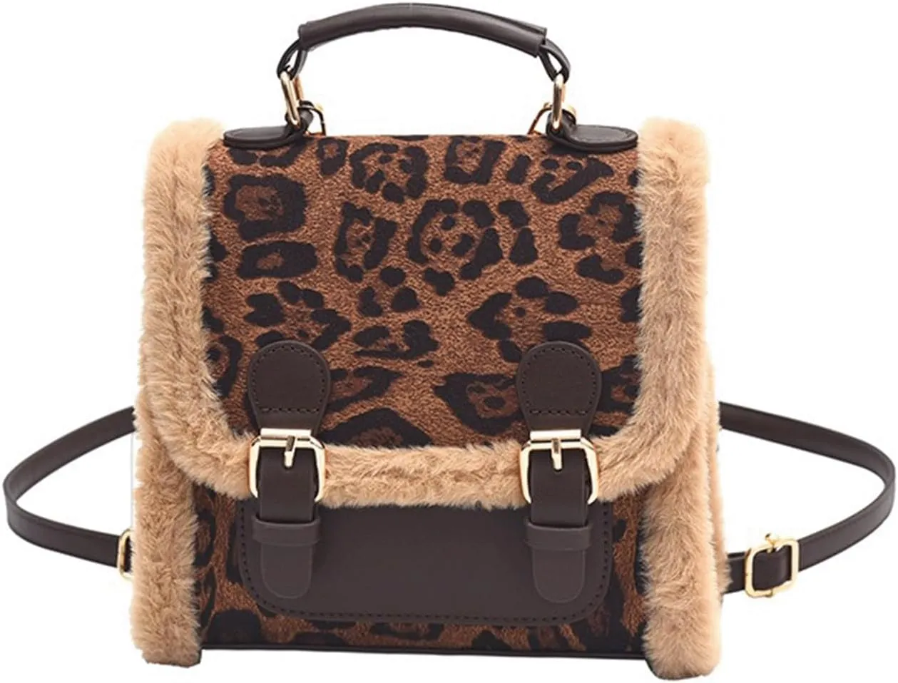 Leopard Purse Faux Fur Crossbody Backpack Suede Cheetah Print Hand Bag Vintage Satchel Y2K Casual Day Out