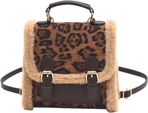 Leopard Purse Faux Fur Crossbody Backpack Suede Cheetah Print Hand Bag Vintage Satchel Y2K Casual Day Out