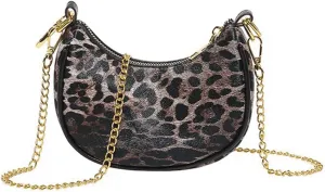 Leopard Purse Fringe Cheetah Print Shoulder Bag Crossbody Y2K Mini Handbag Wedding Evening Bag with Gold Chain for Women