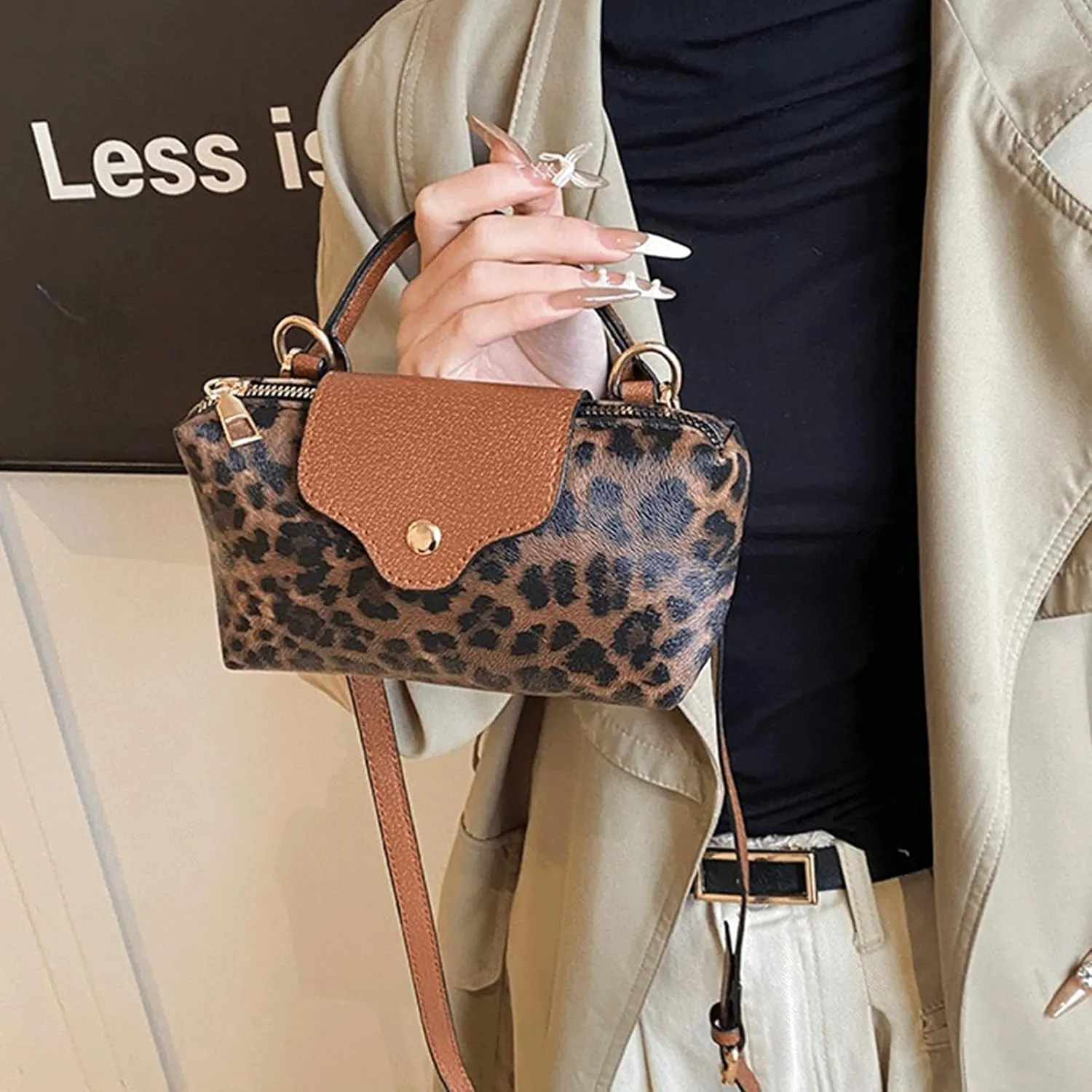 Leopard Purse Fringe Cheetah Print Shoulder Bag Faux Leather Crossbody Purse Toggle Clasp Y2K Handbag for Party