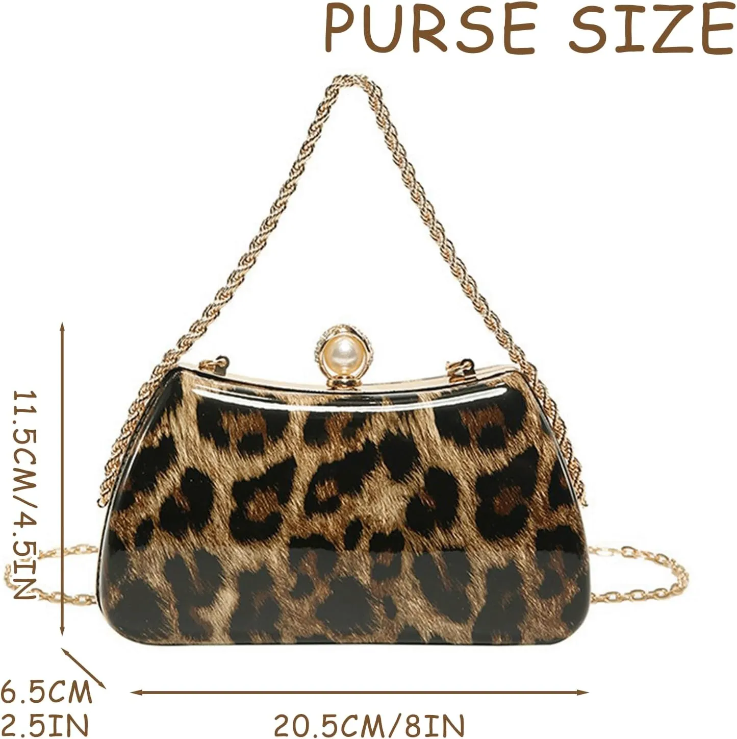 Leopard Purse Mini Clutch Bag Cheetah Print Crossbody Pearl Hard Shell Box Case Prom Wedding Evening Bag