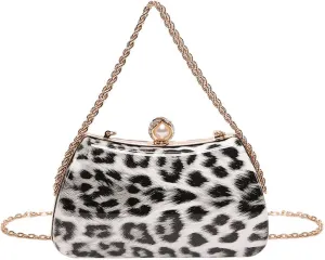 Leopard Purse Mini Clutch Bag Cheetah Print Crossbody Pearl Hard Shell Box Case Prom Wedding Evening Bag