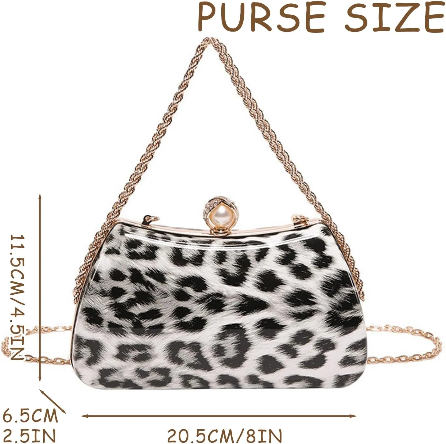Leopard Purse Mini Clutch Bag Cheetah Print Crossbody Pearl Hard Shell Box Case Prom Wedding Evening Bag