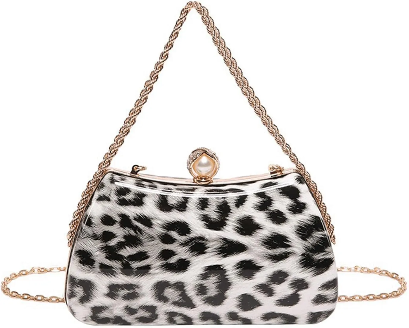 Leopard Purse Mini Clutch Bag Cheetah Print Crossbody Pearl Hard Shell Box Case Prom Wedding Evening Bag