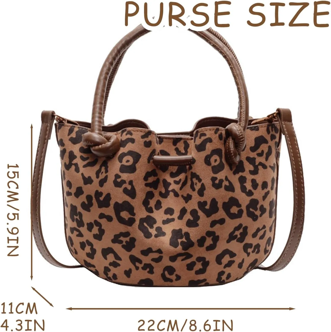 Leopard Purse with Inner Pocket Mini Bucket Bag Knotted Handle Cheetah Print Crossbody Purse Casual Hangouts
