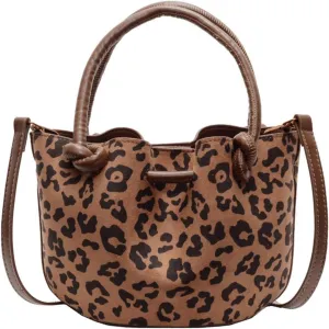 Leopard Purse with Inner Pocket Mini Bucket Bag Knotted Handle Cheetah Print Crossbody Purse Casual Hangouts