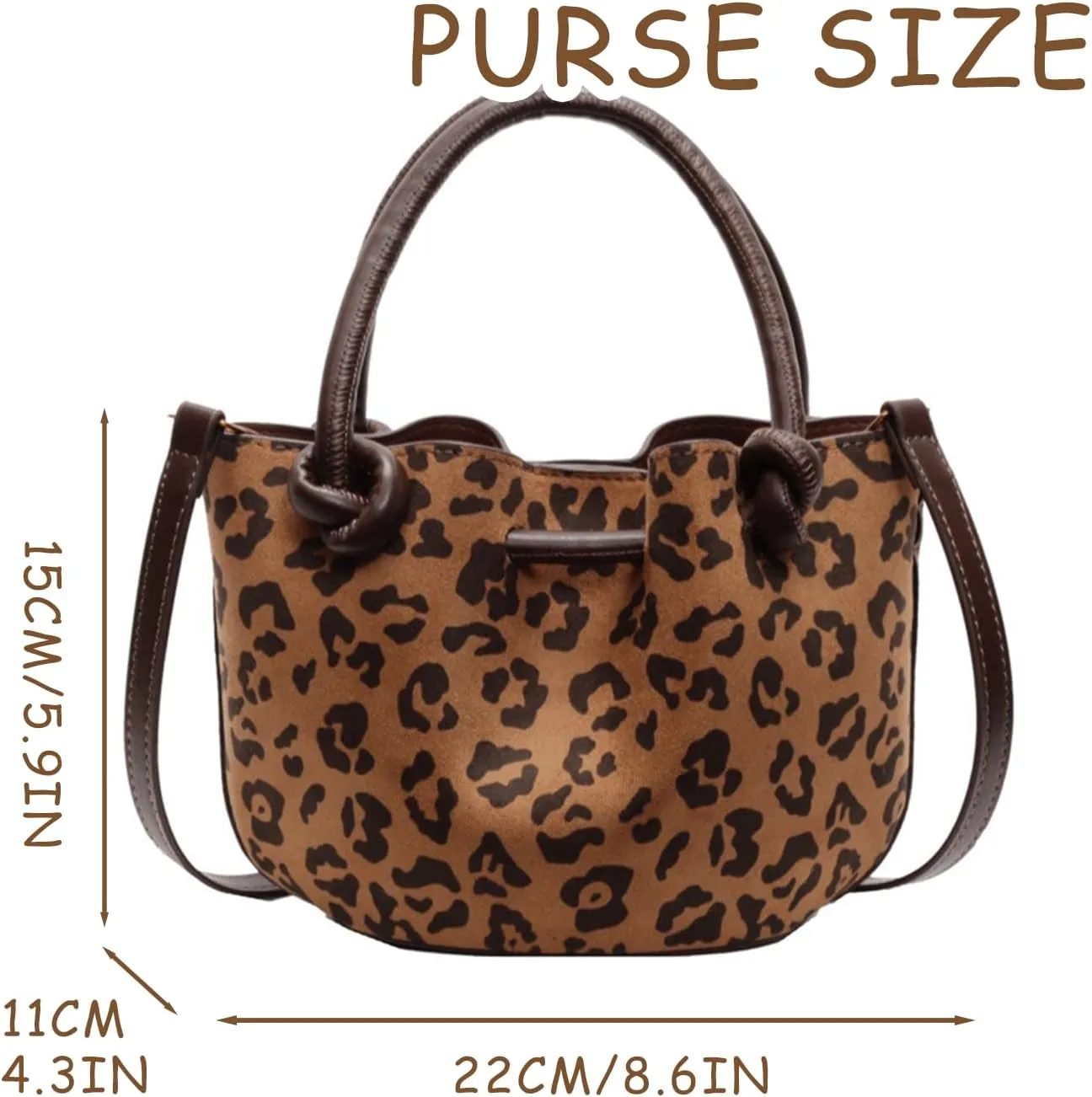 Leopard Purse with Inner Pocket Mini Bucket Bag Knotted Handle Cheetah Print Crossbody Purse Casual Hangouts
